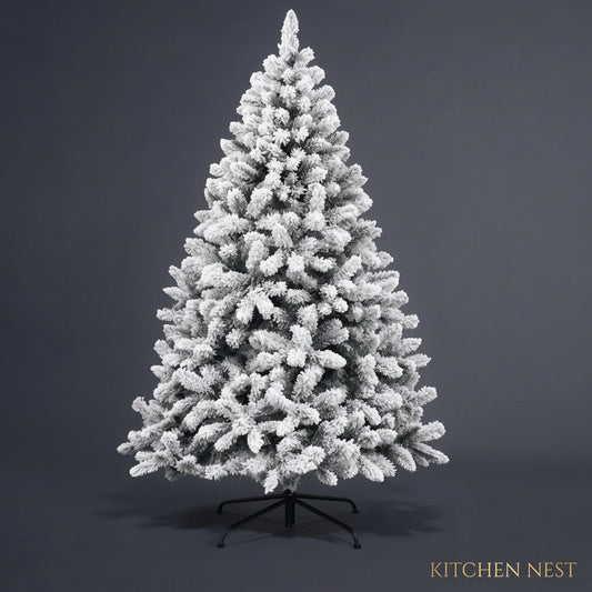 7ft Snow-Flocked Artificial Christmas Tree – 210cm Full PVC Branches with Foldable Stand