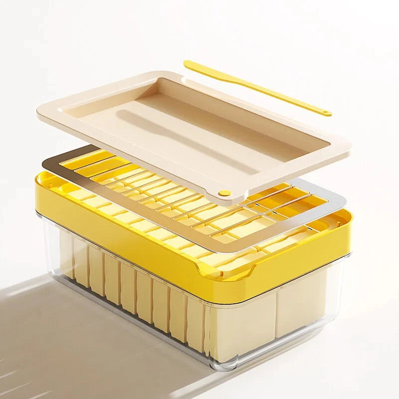 Kitchen Accessories Butter Cutting Storage Box Stainless Steel Slicing Grid Airtight Cheese Keeper With Bonus Butter Scraper