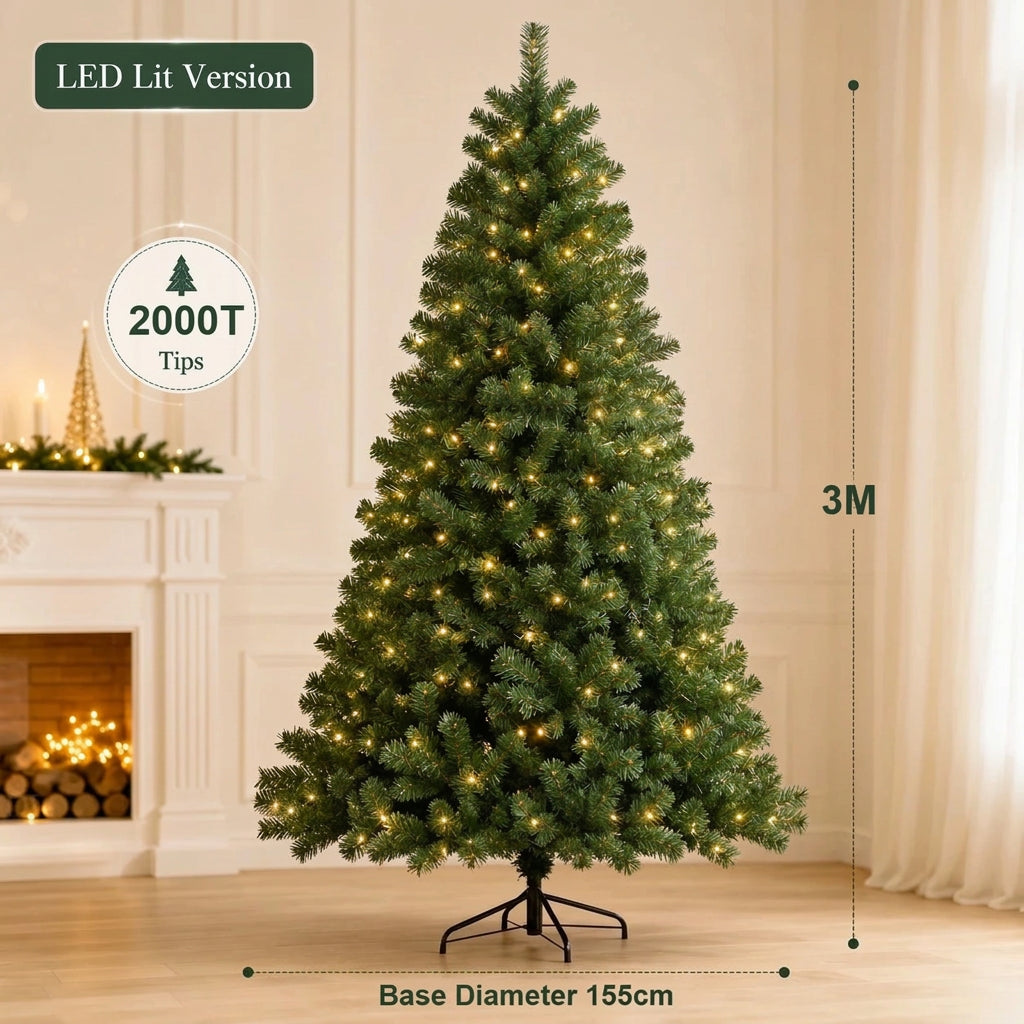 Artificial Christmas Tree with LED Lights – Full PVC Branches, 120cm–300cm