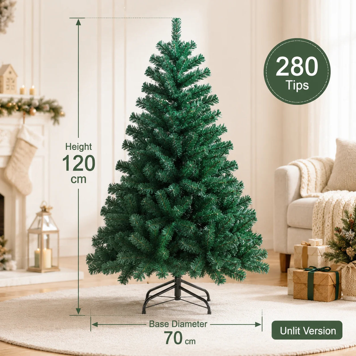 Artificial Christmas Tree with LED Lights – Full PVC Branches, 120cm–300cm