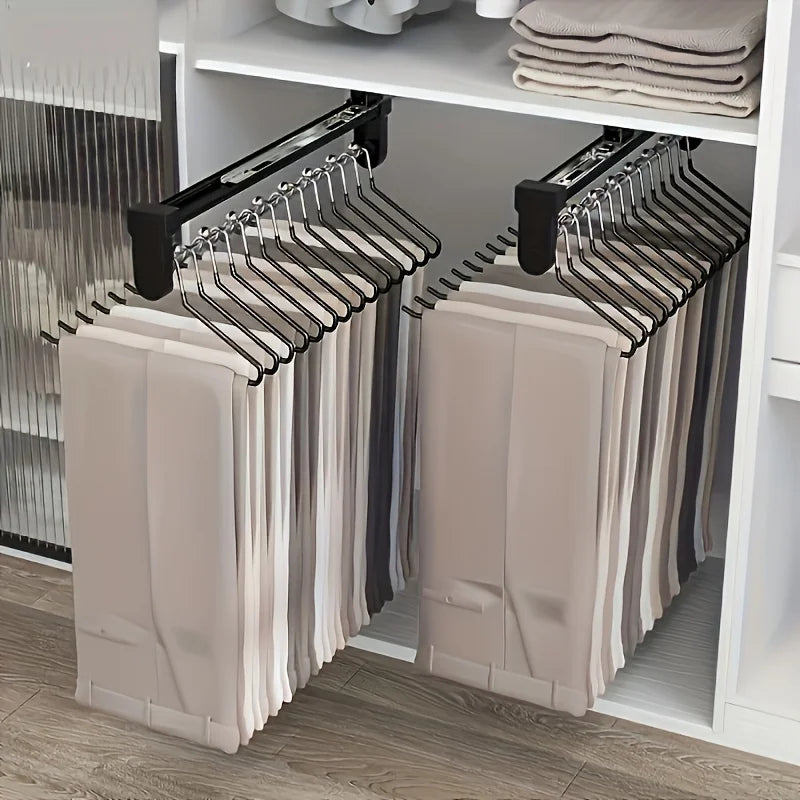 Adjustable Pull-Out Wardrobe Clothes Rail – Foldable Metal Hanging Rod & Space-Saving Storage Organiser
