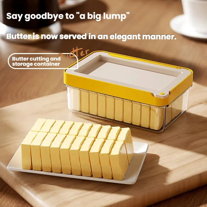 Kitchen Accessories Butter Cutting Storage Box Stainless Steel Slicing Grid Airtight Cheese Keeper With Bonus Butter Scraper