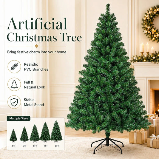Artificial Christmas Tree with LED Lights – Full PVC Branches, 120cm–300cm