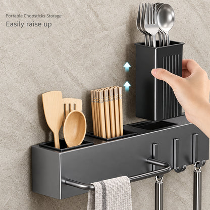 Tool-Free Wall-Mounted Kitchen Organiser – Knife, Utensil & Chopstick Holder