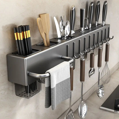 Tool-Free Wall-Mounted Kitchen Organiser – Knife, Utensil & Chopstick Holder