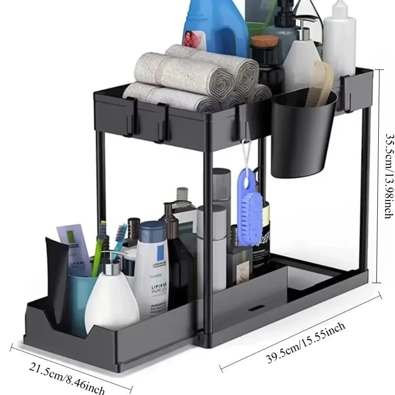 2-Tier Under Sink Storage Organizer – Pull-Out Kitchen & Bathroom Cabinet Rack