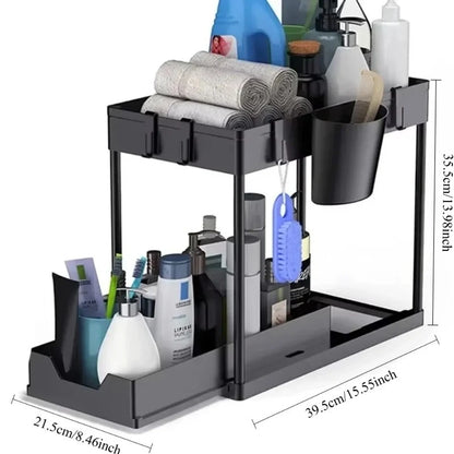 2-Tier Under Sink Storage Organizer – Pull-Out Kitchen & Bathroom Cabinet Rack