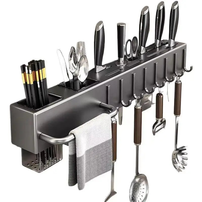 Tool-Free Wall-Mounted Kitchen Organiser – Knife, Utensil & Chopstick Holder