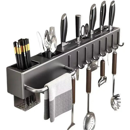 Tool-Free Wall-Mounted Kitchen Organiser – Knife, Utensil & Chopstick Holder
