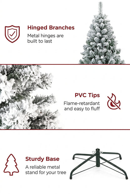 Snowy Flocked Artificial Christmas Tree – Realistic Frosted PVC Pine