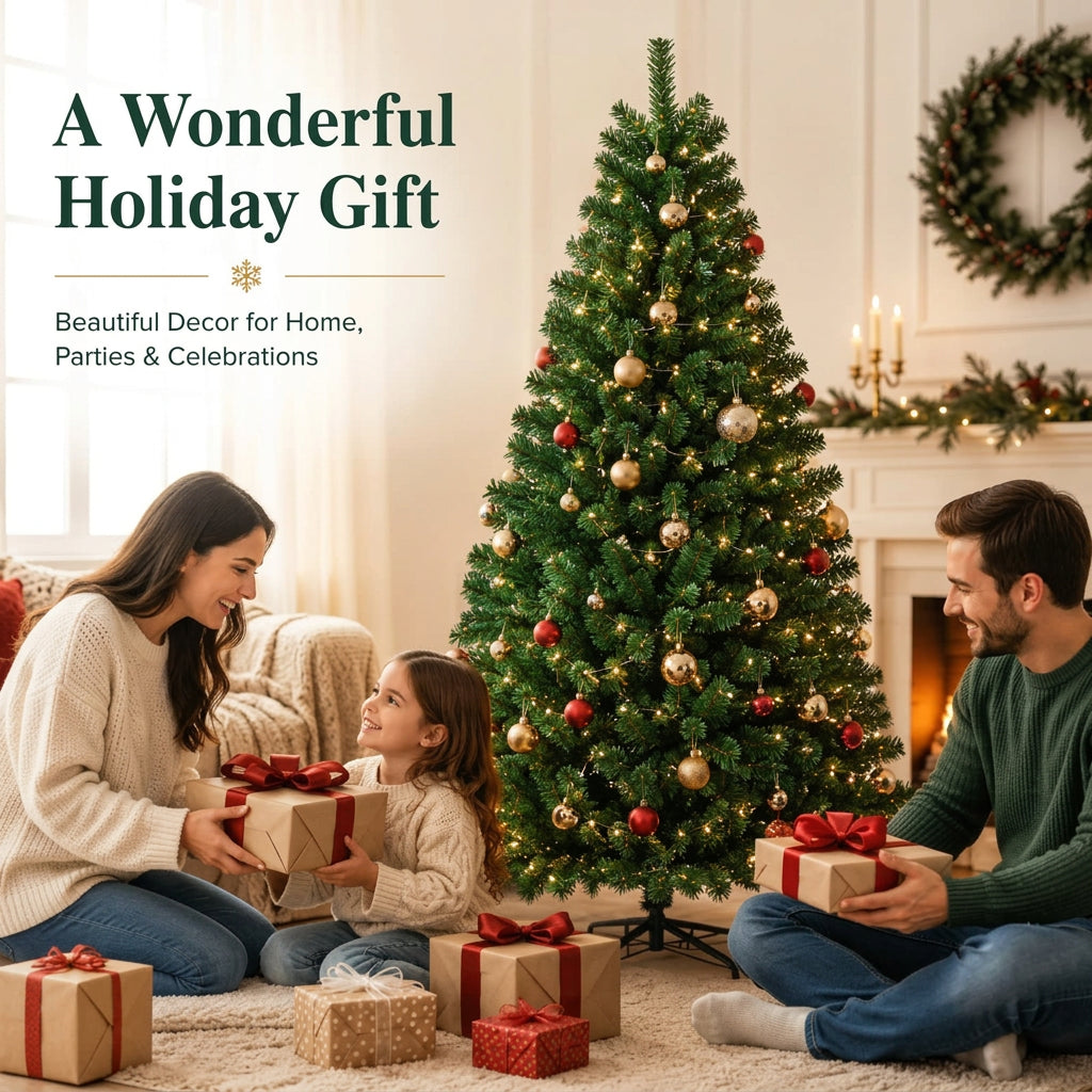 Artificial Christmas Tree with LED Lights – Full PVC Branches, 120cm–300cm