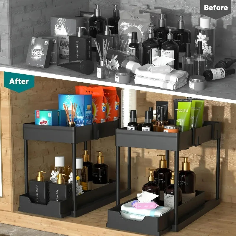 2-Tier Under Sink Storage Organizer – Pull-Out Kitchen & Bathroom Cabinet Rack