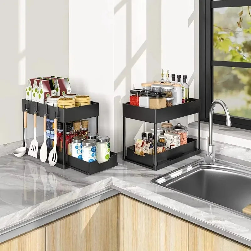 2-Tier Under Sink Storage Organizer – Pull-Out Kitchen & Bathroom Cabinet Rack