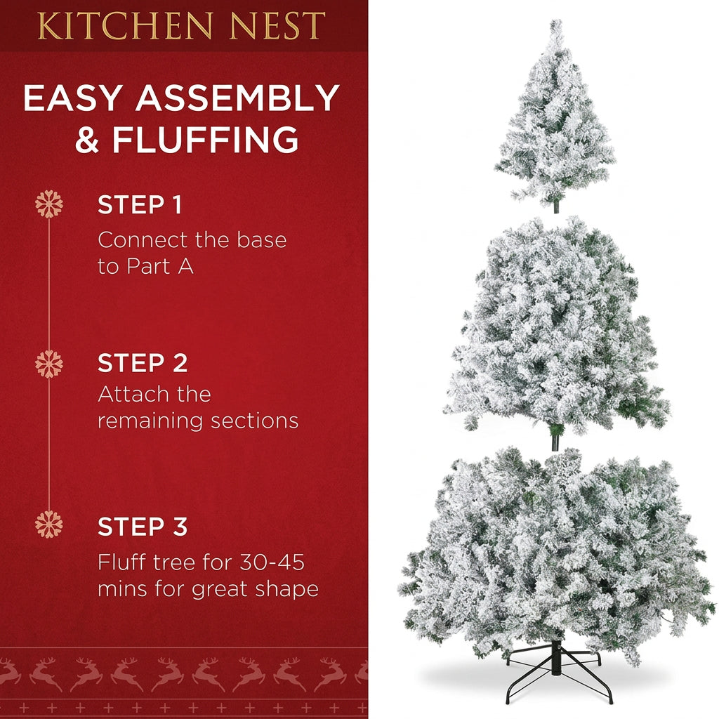Snowy Flocked Artificial Christmas Tree – Realistic Frosted PVC Pine
