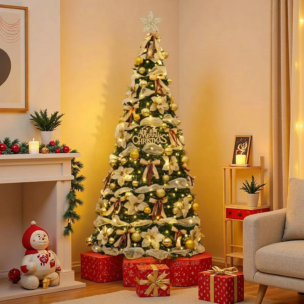 Foldable Pre-Decorated Christmas Tree – Pop-Up Design, 1.2m–2.1m