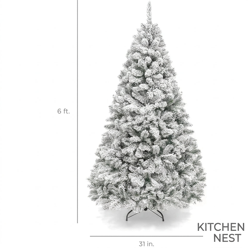 Snowy Flocked Artificial Christmas Tree – Realistic Frosted PVC Pine