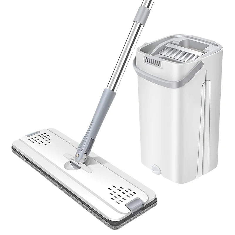 Self-Wringing Flat Mop and Bucket Set – Wet & Dry Floor Cleaning System