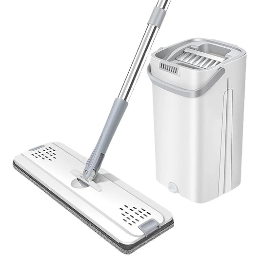 Self-Wringing Flat Mop and Bucket Set – Wet & Dry Floor Cleaning System