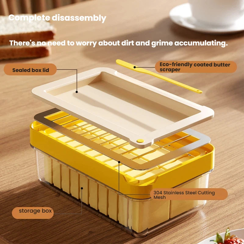 Kitchen Accessories Butter Cutting Storage Box Stainless Steel Slicing Grid Airtight Cheese Keeper With Bonus Butter Scraper