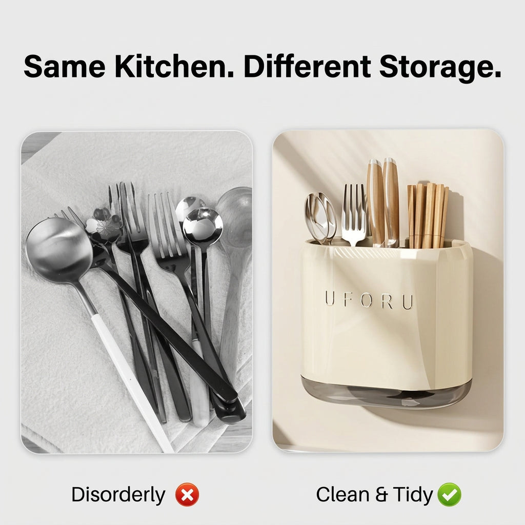 Wall-Mounted Kitchen Utensil Holder – Space-Saving Chopstick & Cutlery Organiser