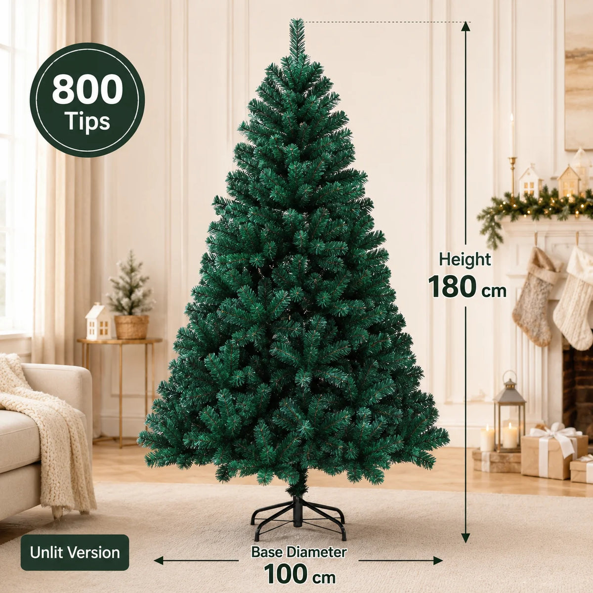 Artificial Christmas Tree with LED Lights – Full PVC Branches, 120cm–300cm