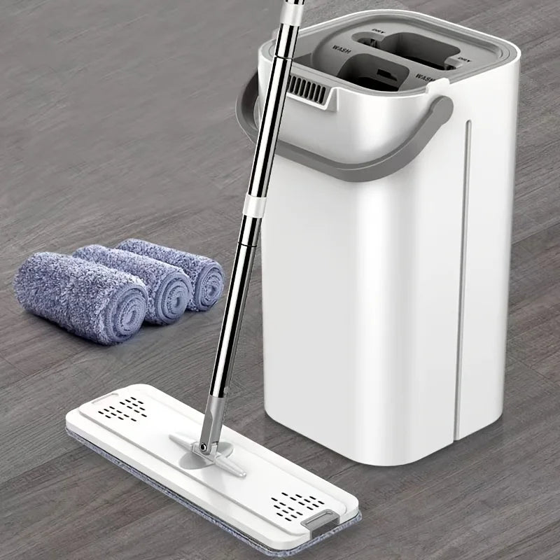 Self-Wringing Flat Mop and Bucket Set – Wet & Dry Floor Cleaning System