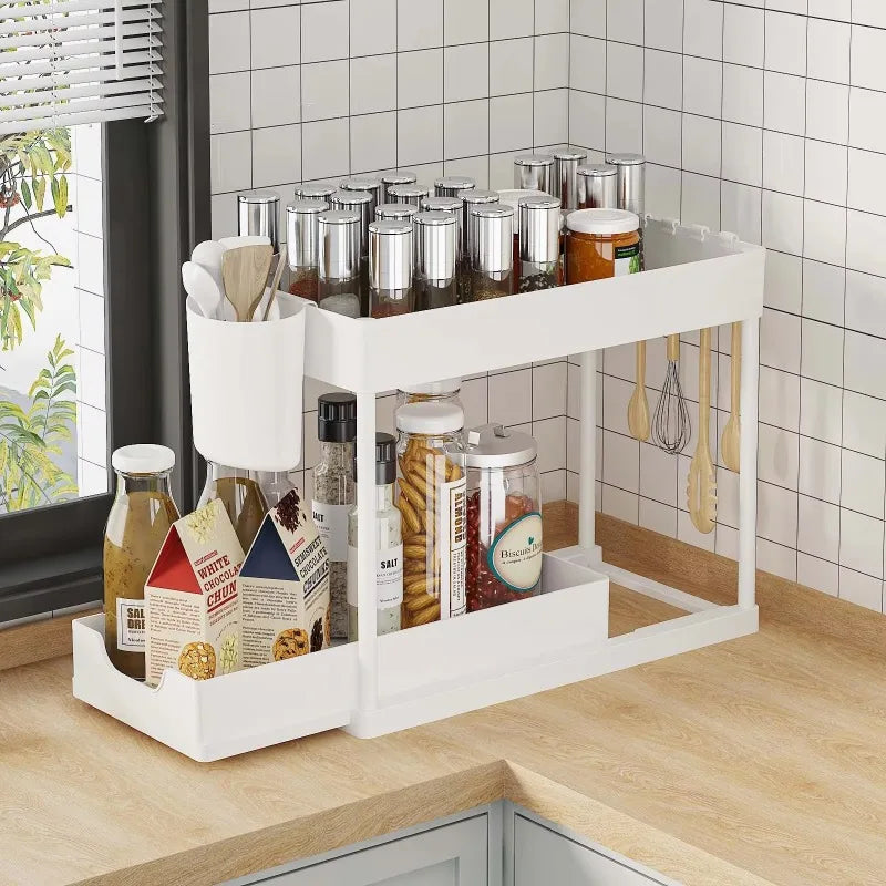 2-Tier Under Sink Storage Organizer – Pull-Out Kitchen & Bathroom Cabinet Rack
