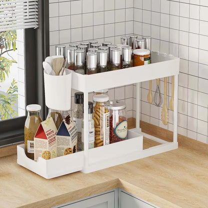 2-Tier Under Sink Storage Organizer – Pull-Out Kitchen & Bathroom Cabinet Rack