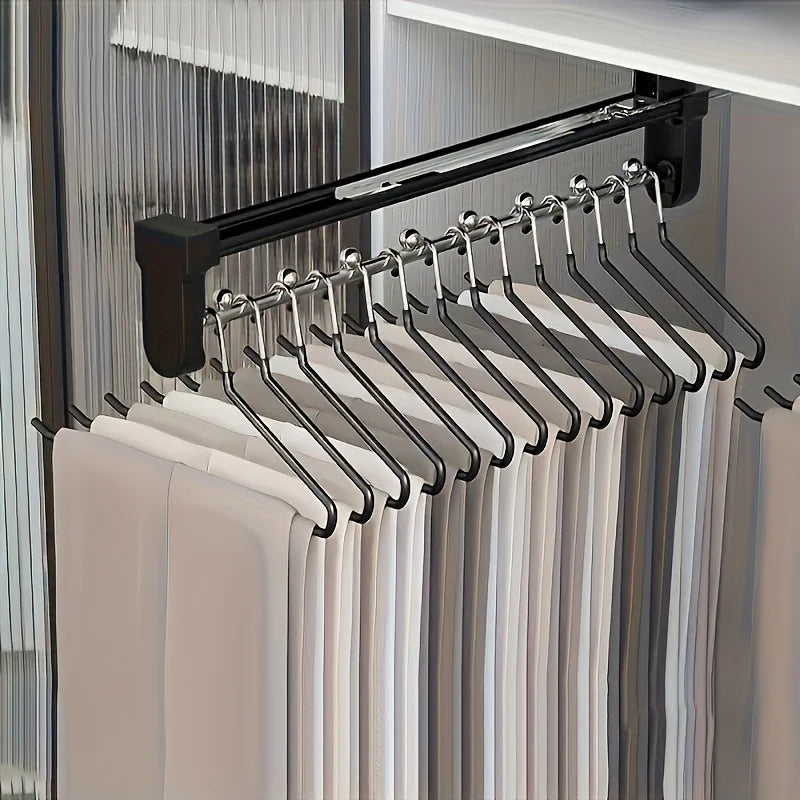 Adjustable Pull-Out Wardrobe Clothes Rail – Foldable Metal Hanging Rod & Space-Saving Storage Organiser