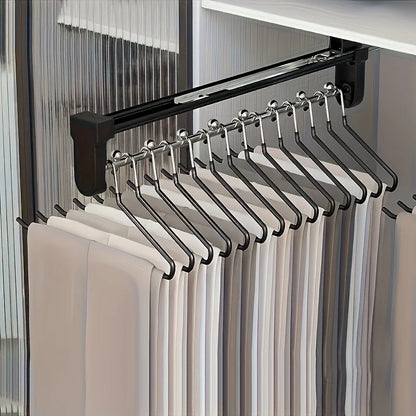 Adjustable Pull-Out Wardrobe Clothes Rail – Foldable Metal Hanging Rod & Space-Saving Storage Organiser