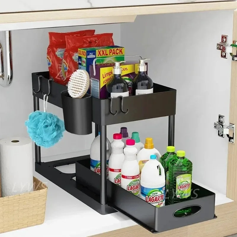 2-Tier Under Sink Storage Organizer – Pull-Out Kitchen & Bathroom Cabinet Rack
