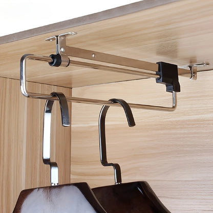 Adjustable Pull-Out Wardrobe Clothes Rail – Foldable Metal Hanging Rod & Space-Saving Storage Organiser