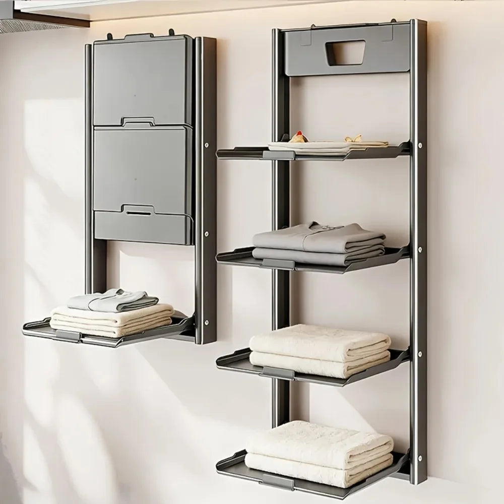 Foldable Wall-Mounted Storage Rack – Multi-Tier Aluminium Bathroom & Kitchen Organiser