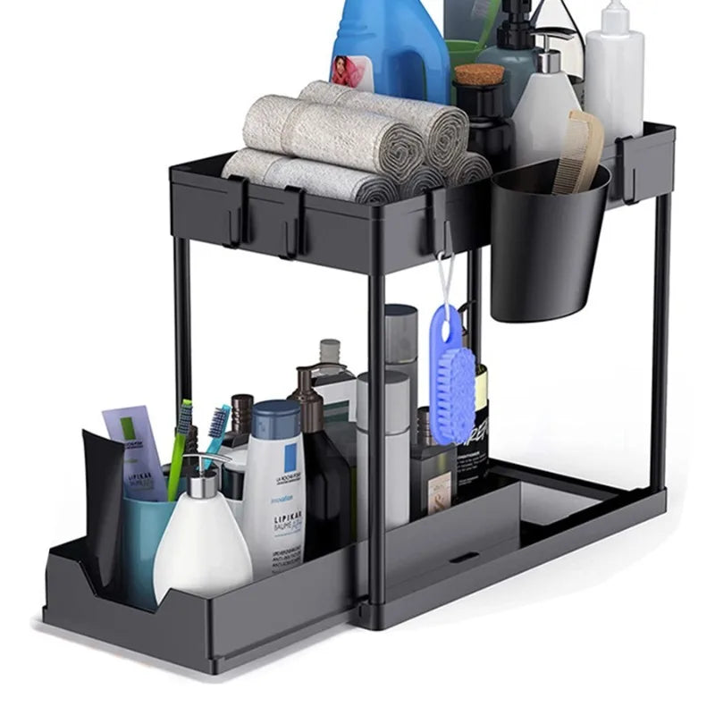 2-Tier Under Sink Storage Organizer – Pull-Out Kitchen & Bathroom Cabinet Rack