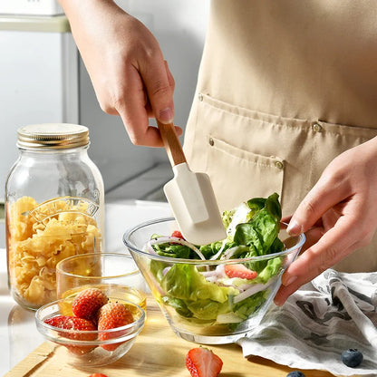 5-Piece Silicone Baking Spatula Set – White Non-Stick Scrapers with Wooden Handles