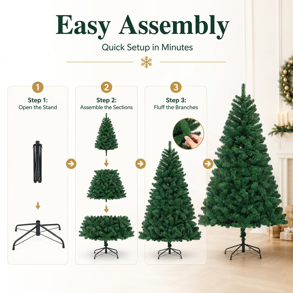 Artificial Christmas Tree with LED Lights – Full PVC Branches, 120cm–300cm