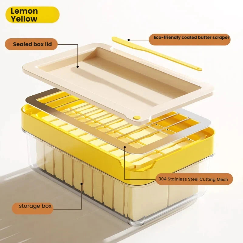 Kitchen Accessories Butter Cutting Storage Box Stainless Steel Slicing Grid Airtight Cheese Keeper With Bonus Butter Scraper
