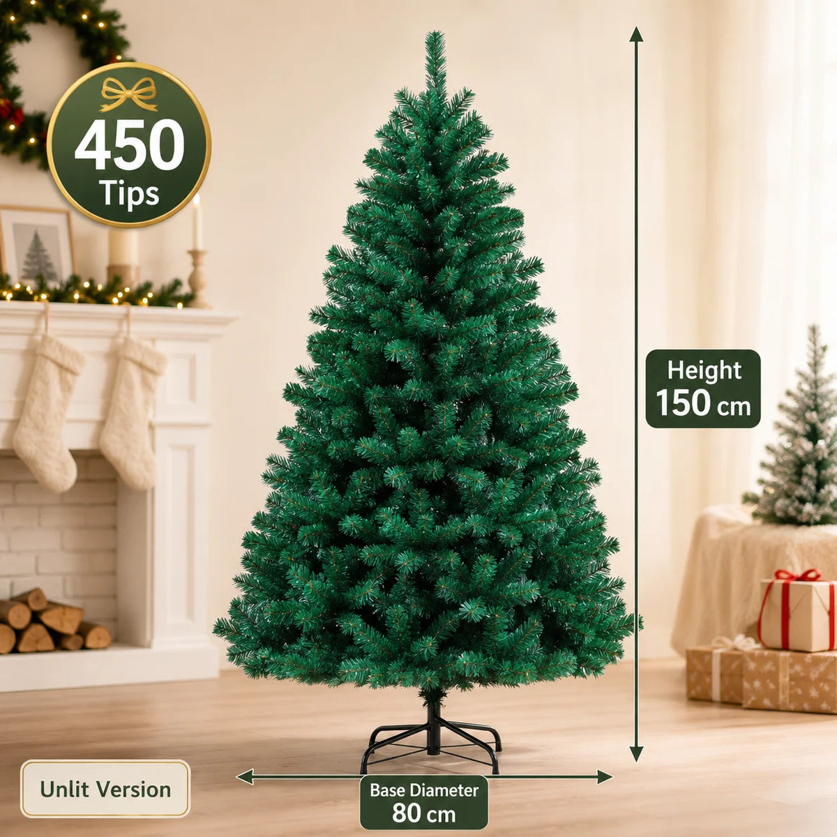 Artificial Christmas Tree with LED Lights – Full PVC Branches, 120cm–300cm