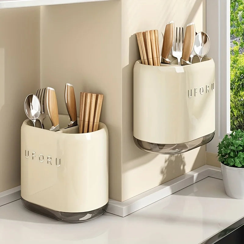 Wall-Mounted Kitchen Utensil Holder – Space-Saving Chopstick & Cutlery Organiser