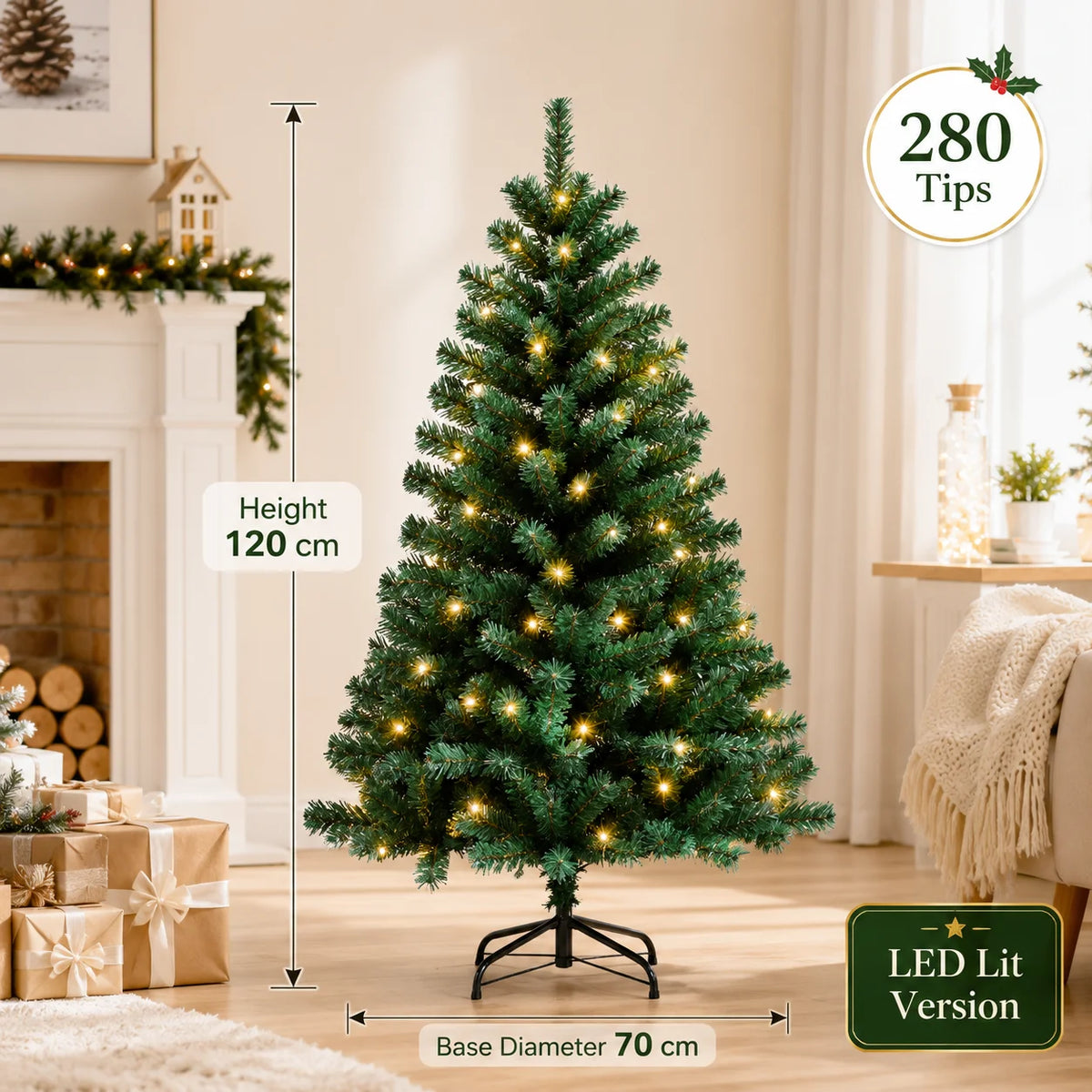 Artificial Christmas Tree with LED Lights – Full PVC Branches, 120cm–300cm