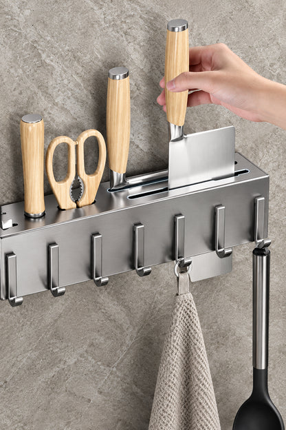Tool-Free Wall-Mounted Kitchen Organiser – Knife, Utensil & Chopstick Holder