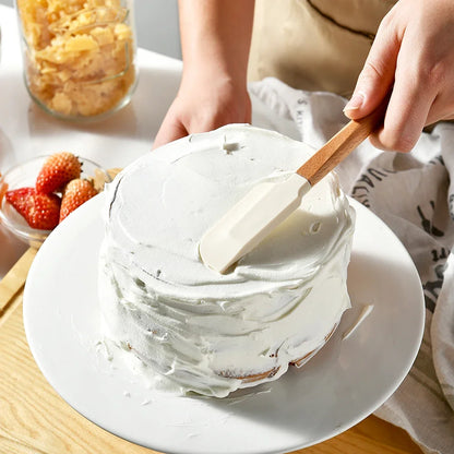 5-Piece Silicone Baking Spatula Set – White Non-Stick Scrapers with Wooden Handles