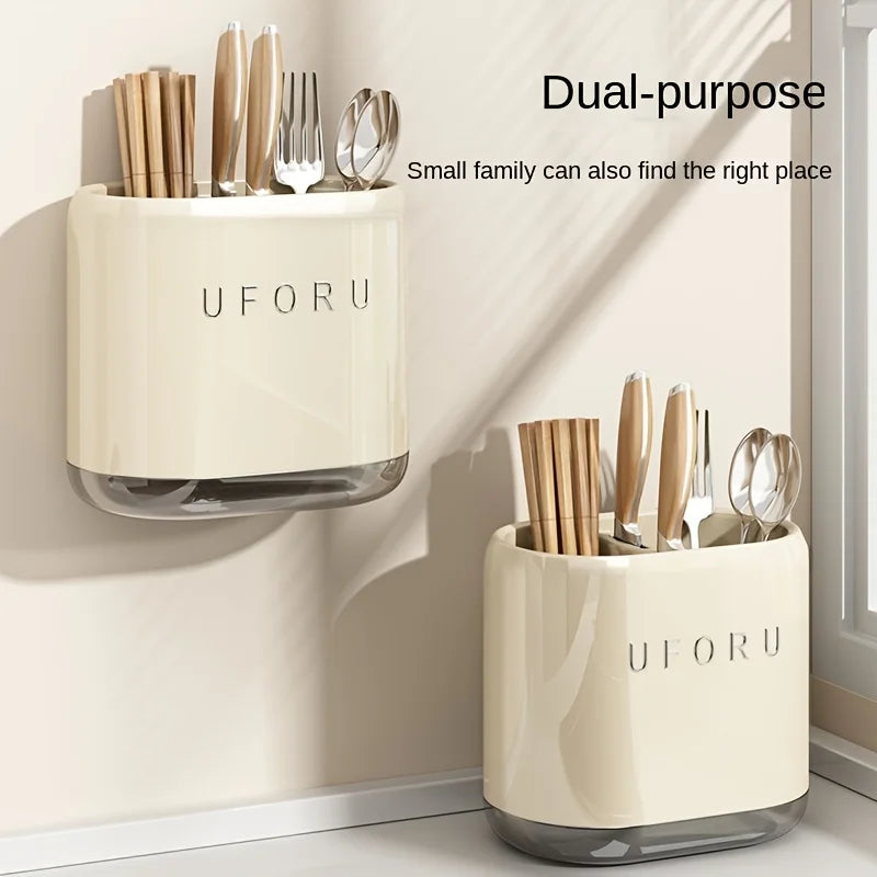 Wall-Mounted Kitchen Utensil Holder – Space-Saving Chopstick & Cutlery Organiser