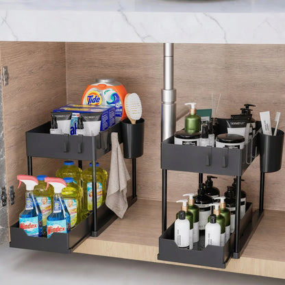 2-Tier Under Sink Storage Organizer – Pull-Out Kitchen & Bathroom Cabinet Rack